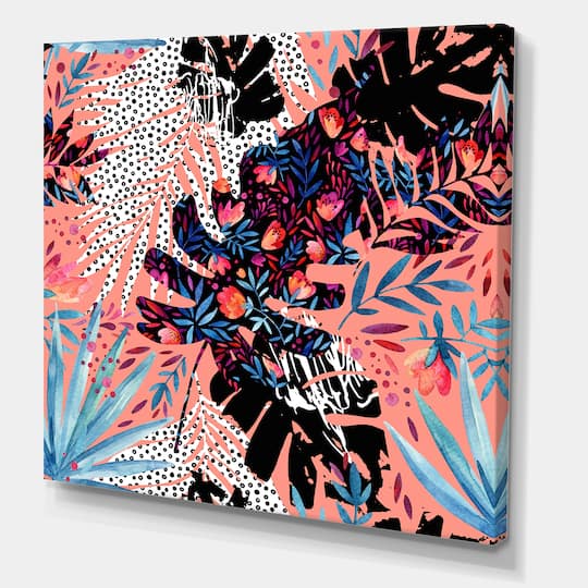 Designart - Tropical Floral Patchwork II - Tropical Canvas Wall Art Print